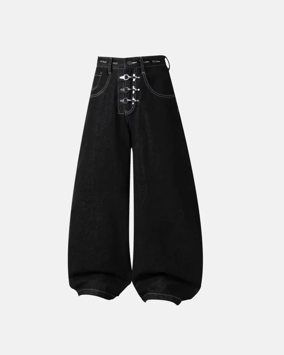 Salopette en Jean Asymétrique à Boucles Coupe Baggy Unisexe
