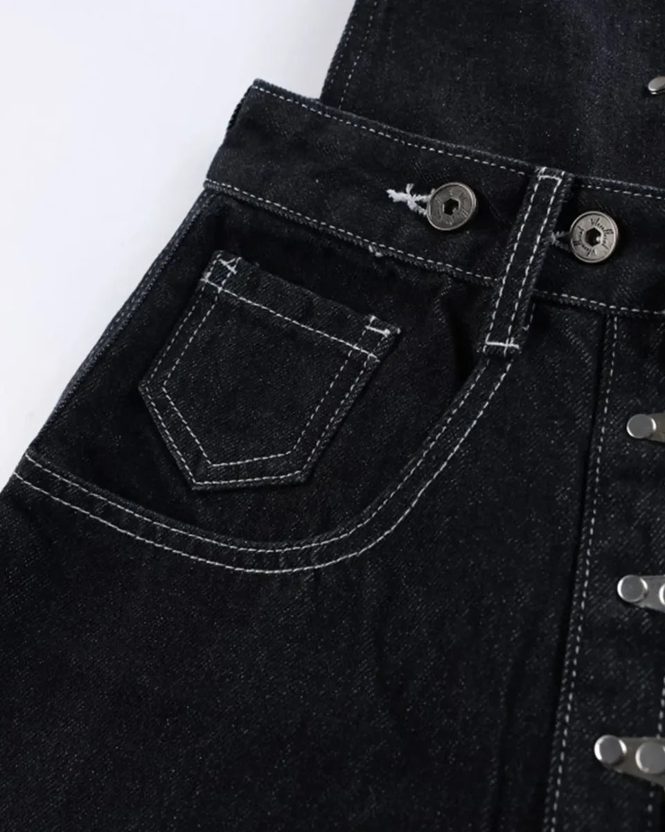 Salopette en Jean Asymétrique à Boucles Coupe Baggy Unisexe