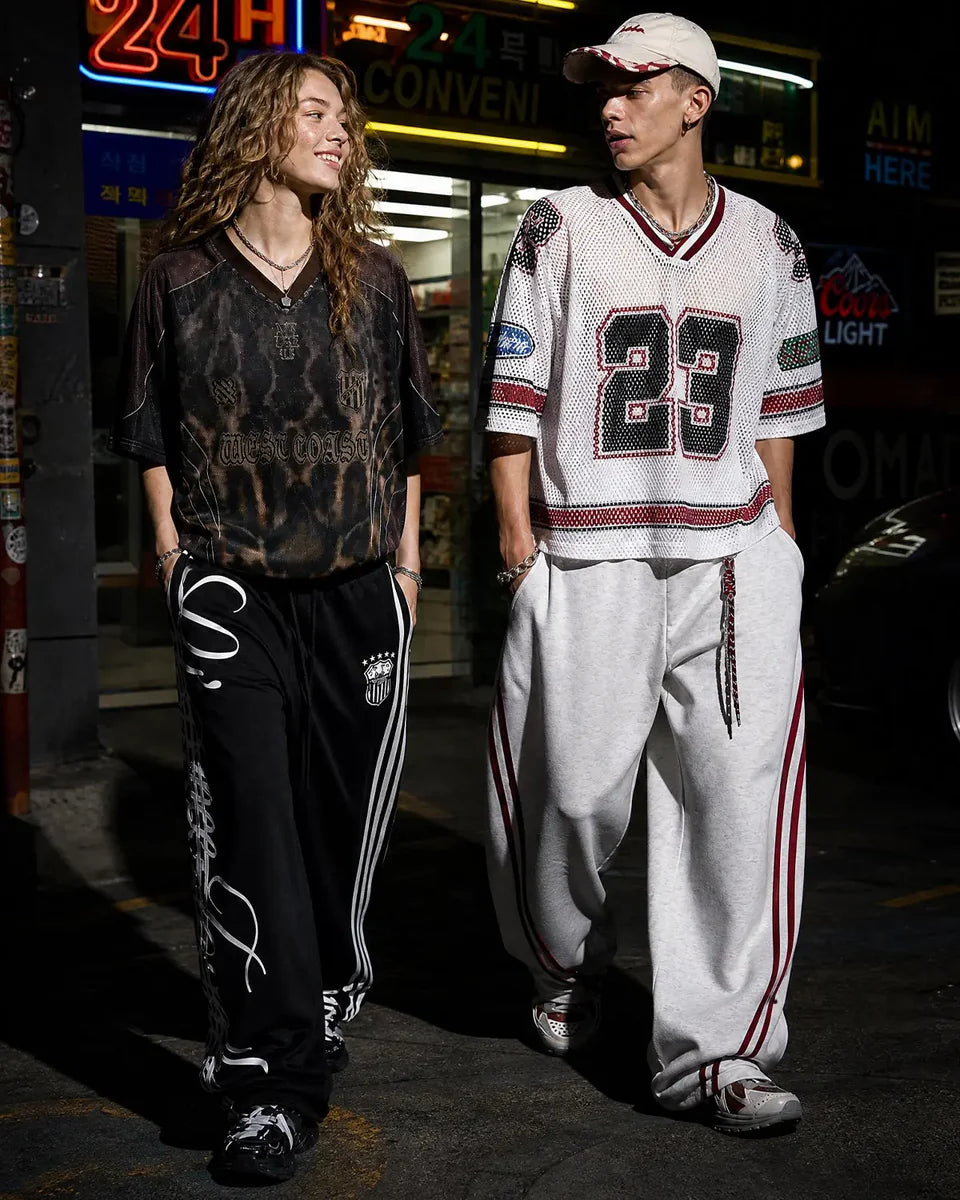 T-shirt Jersey Mesh Oversize Imprimé 23 Streetwear Unisexe