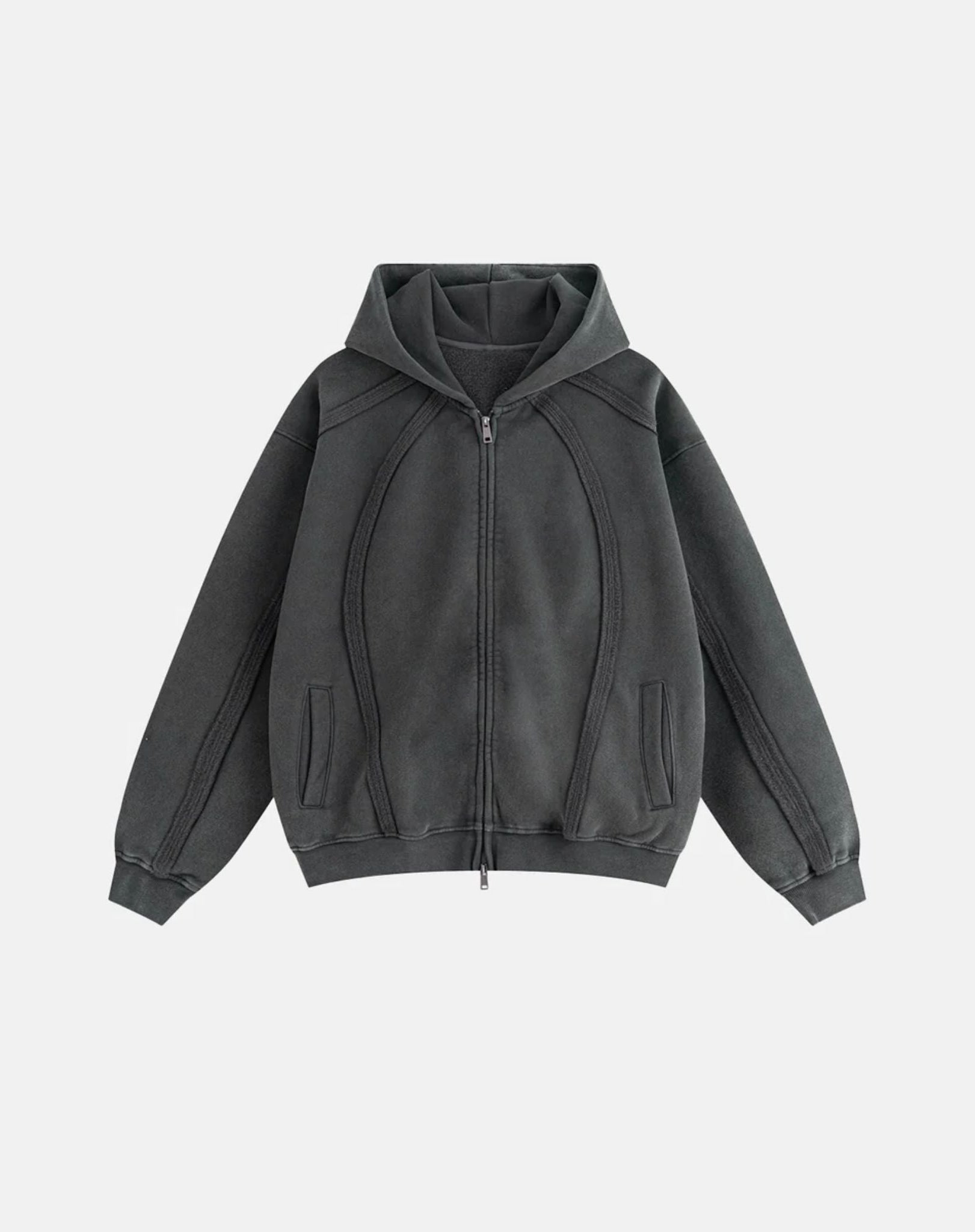 Hoodie Unisexe Zippé Washed Gris anthracite