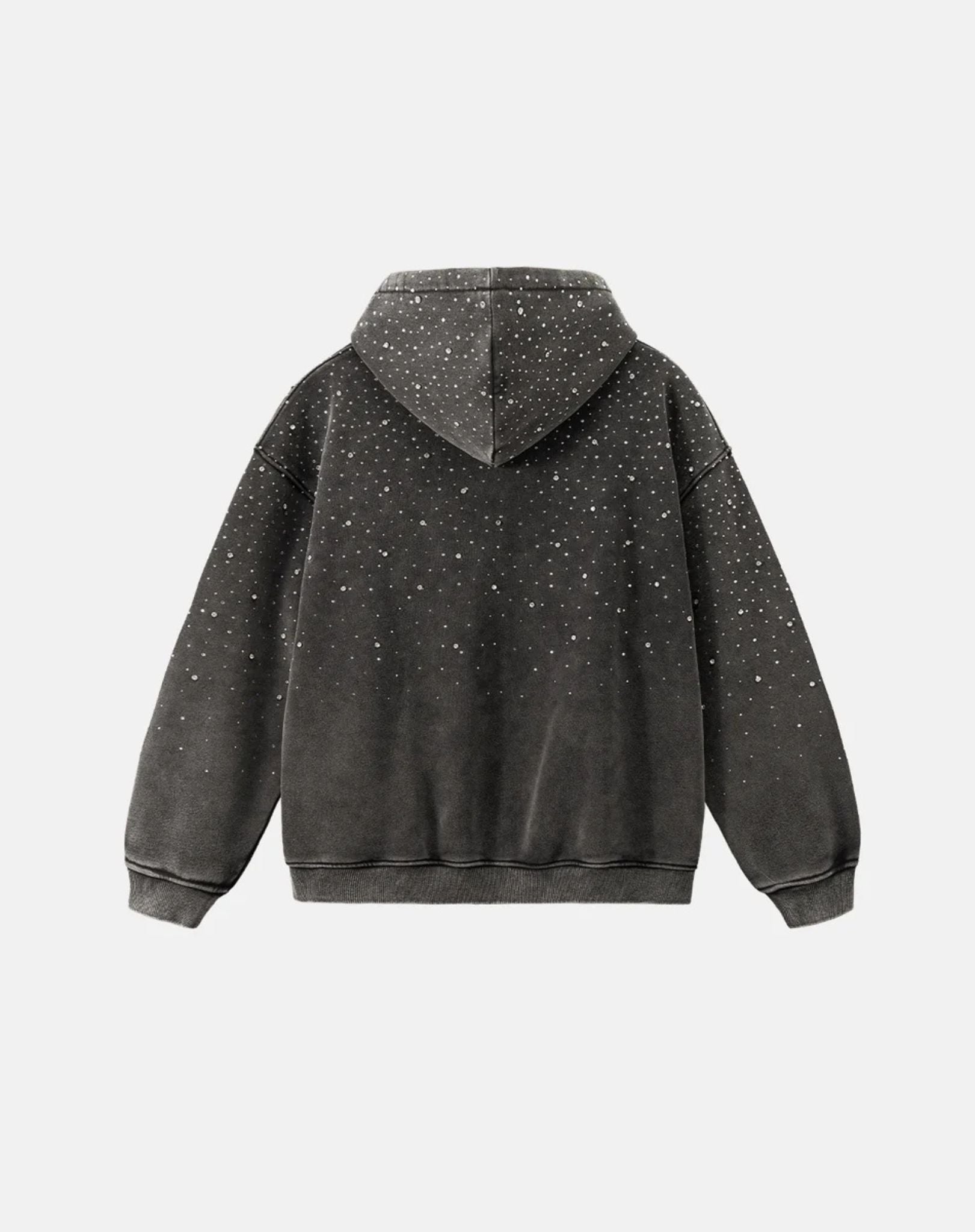 Hoodie Unisexe Zippé Washed à Strass Noir