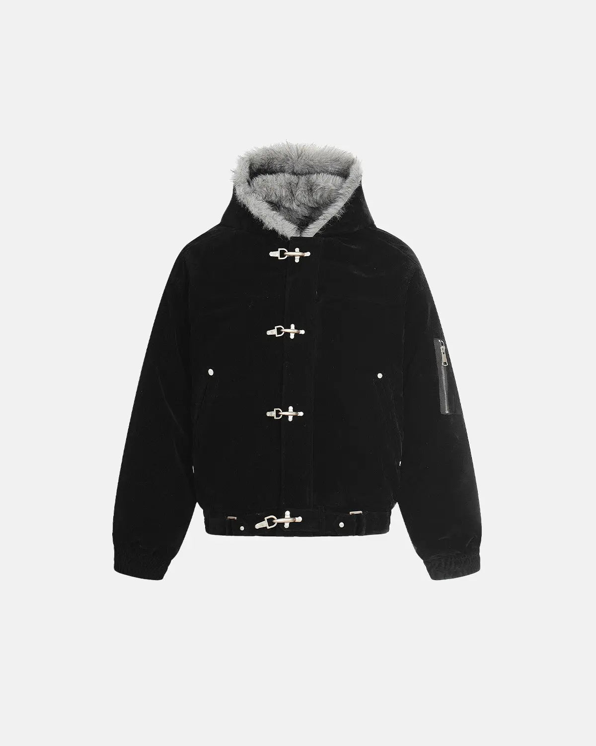 Bomber noir à fermoirs et doublure fausse fourrure — vue principale