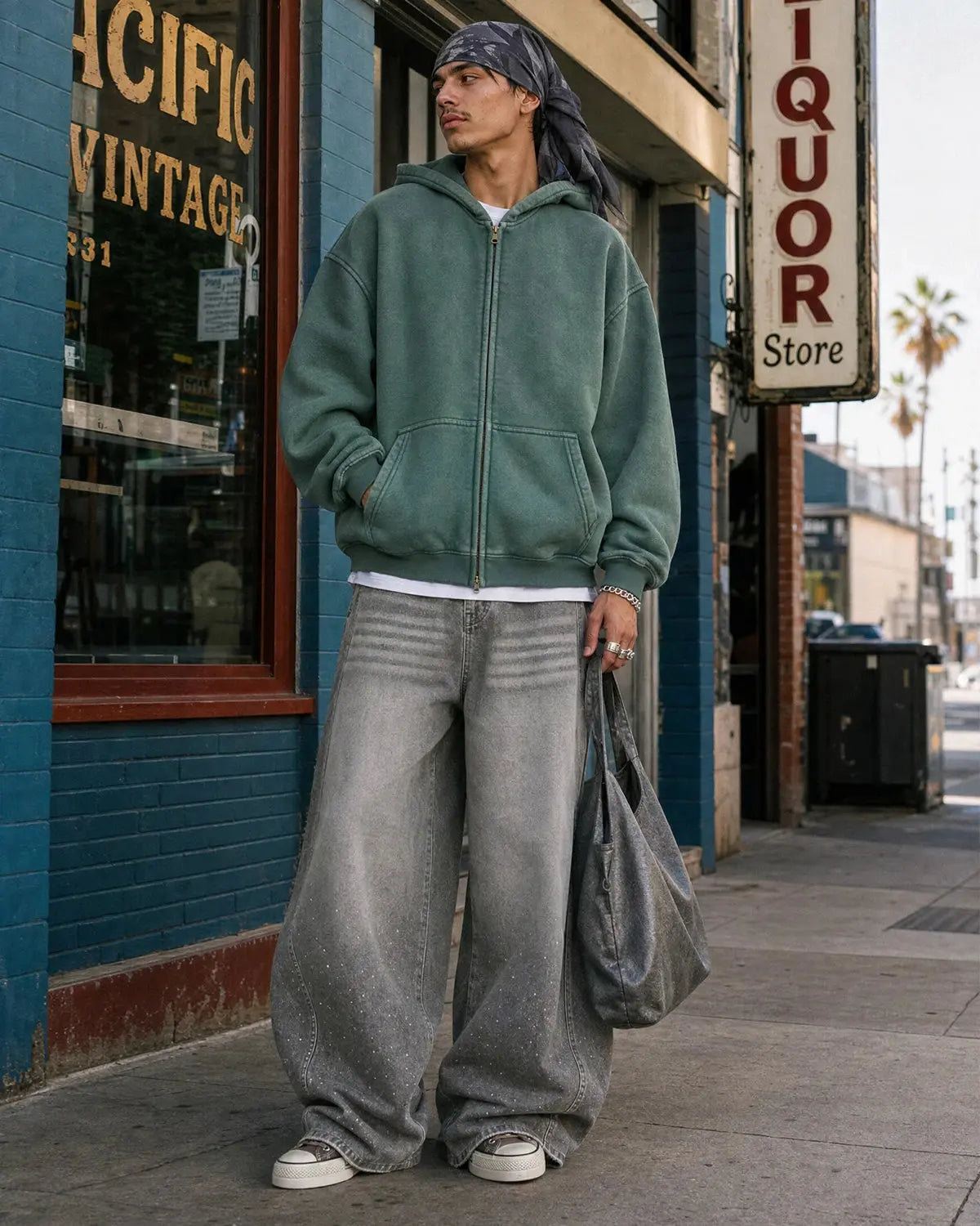 Hoodie zippé délavé vert — vue complémentaire 5