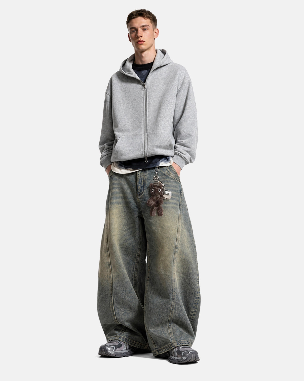 Hoodie zippé oversize en molleton gris clair — vue complémentaire 4