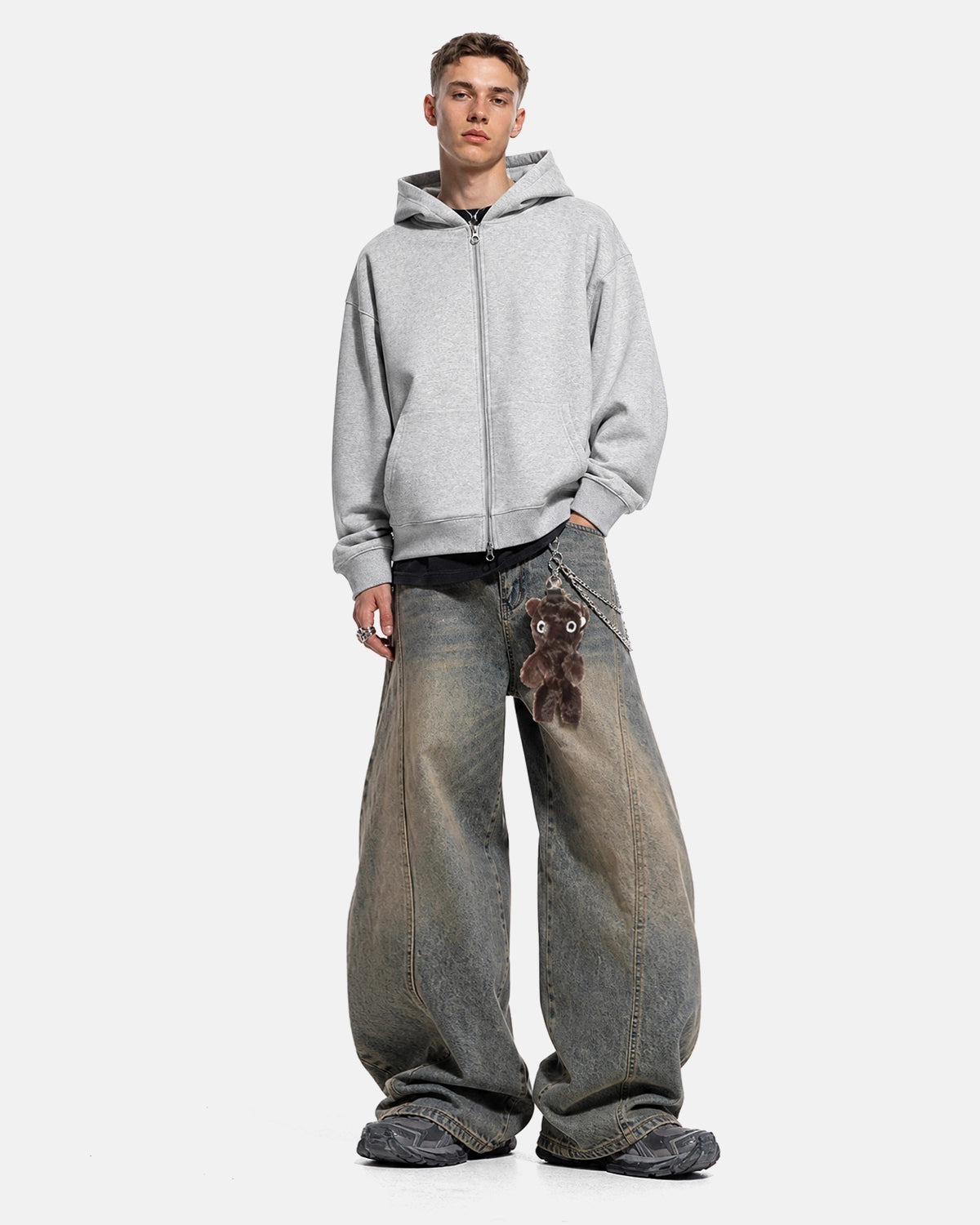 Hoodie zippé oversize en molleton gris clair — vue complémentaire 5