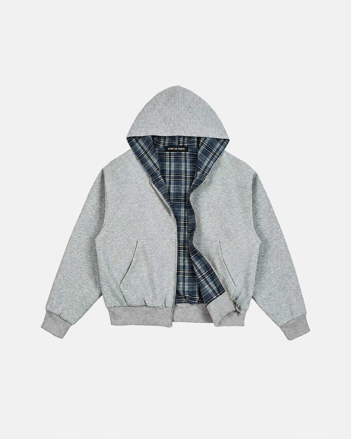 Hoodie zippé réversible gris et carreaux — vue principale