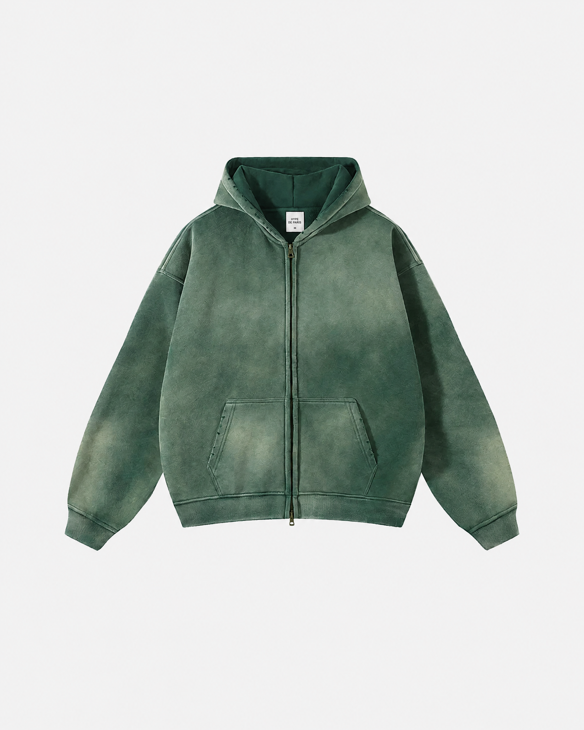 Hoodie zippé vert à délavage contrasté — vue principale