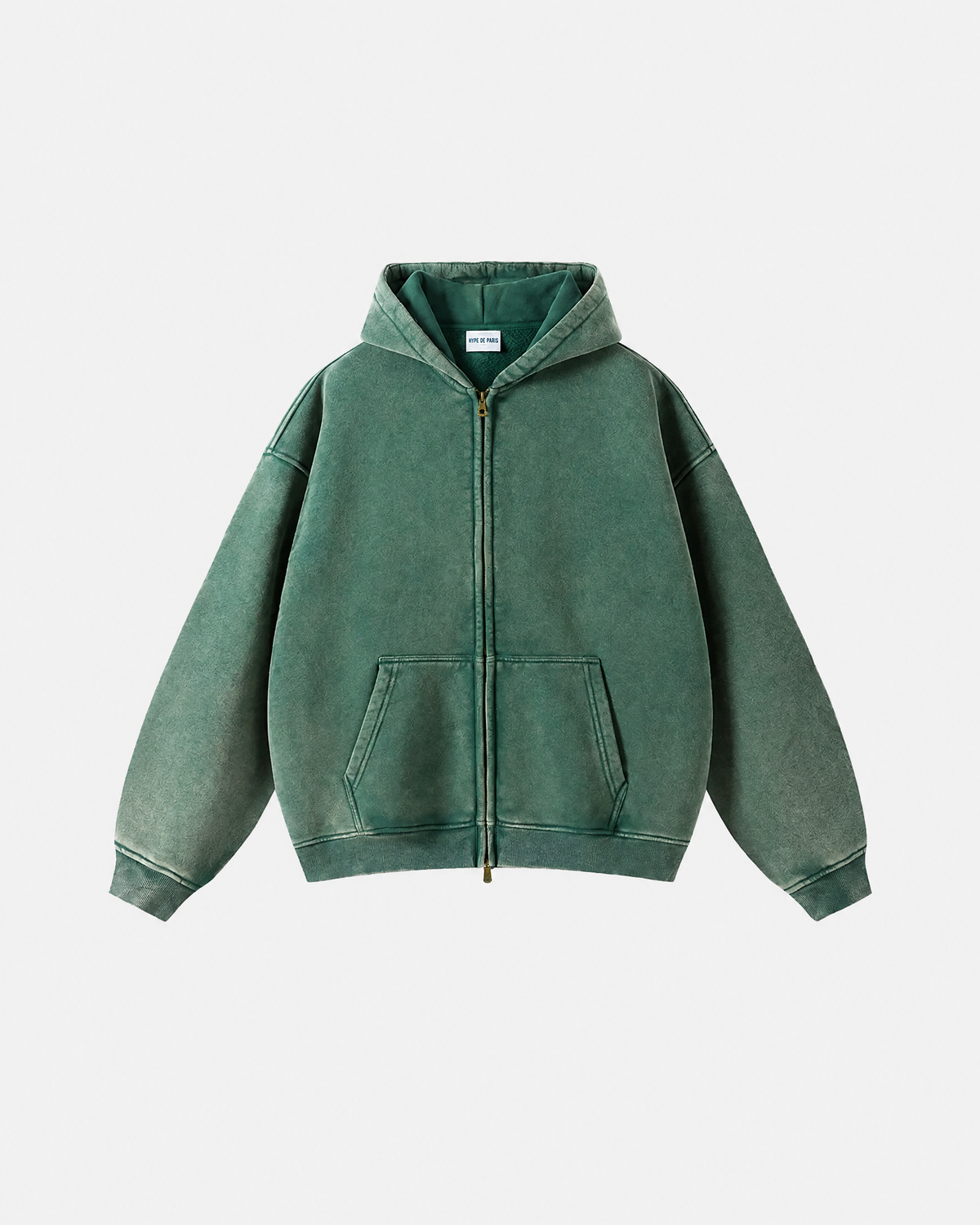 Hoodie zippé délavé vert — vue de face