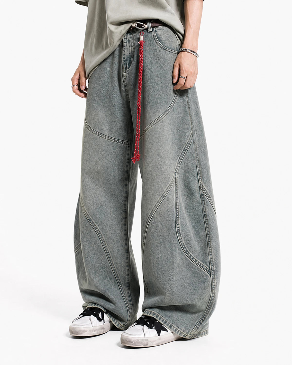 Jean baggy bleu délavé à coutures courbes — vue complémentaire 5