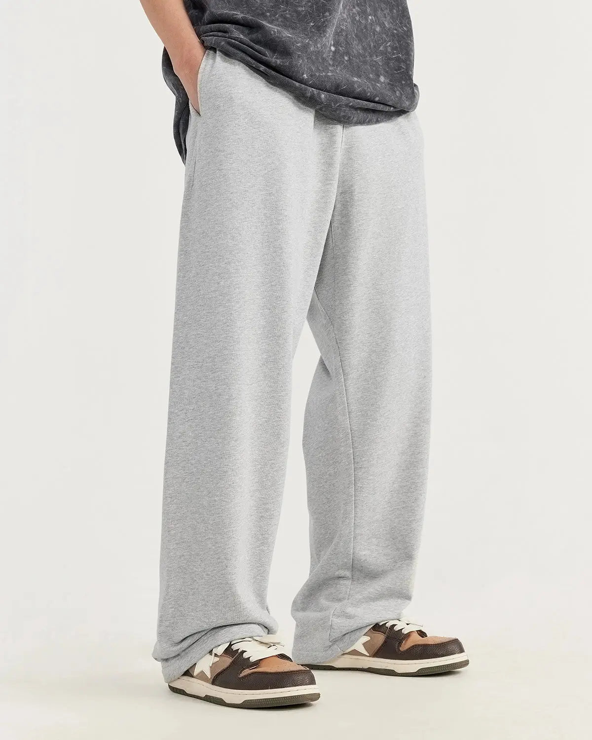 Pantalon jogging droit gris clair en coton — vue complémentaire 3