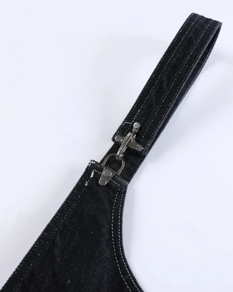 Salopette en Jean Asymétrique à Boucles Coupe Baggy Unisexe