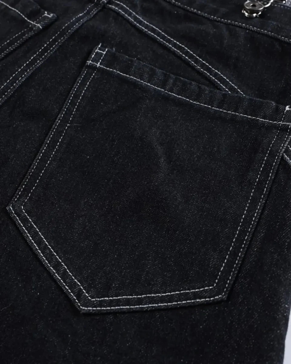Salopette en Jean Asymétrique à Boucles Coupe Baggy Unisexe