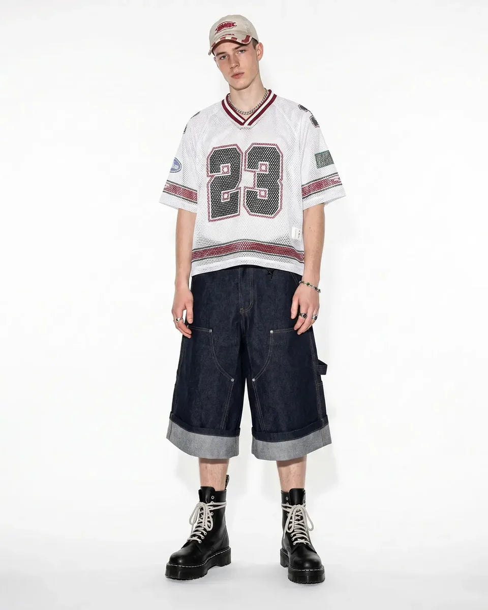 T-shirt Jersey Mesh Oversize Imprimé 23 Streetwear Unisexe