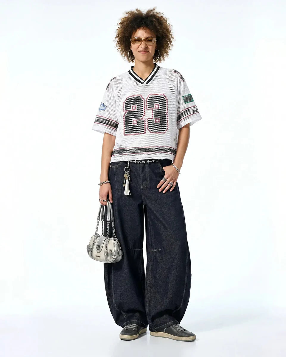 T-shirt Jersey Mesh Oversize Imprimé 23 Streetwear Unisexe