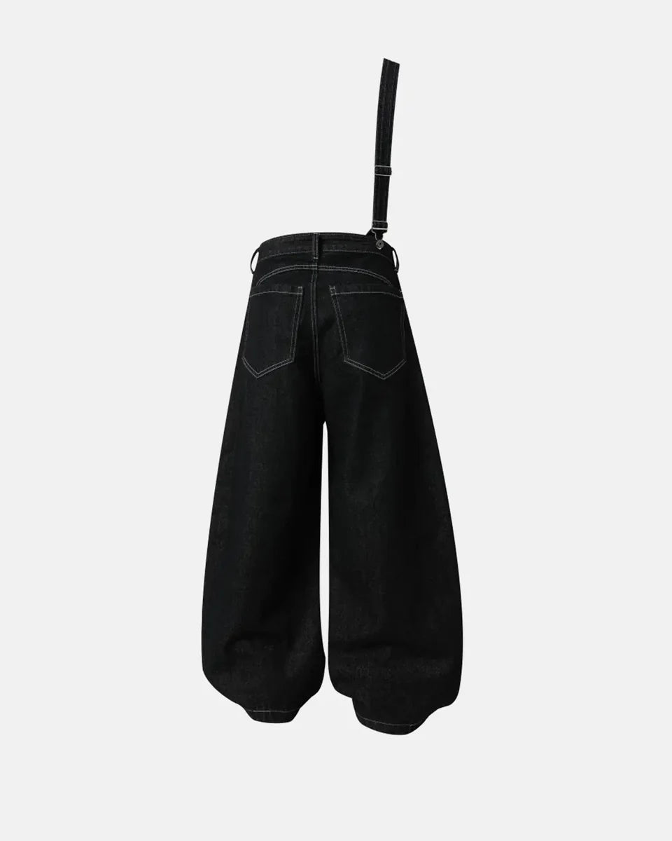 Salopette en Jean Asymétrique à Boucles Coupe Baggy Unisexe