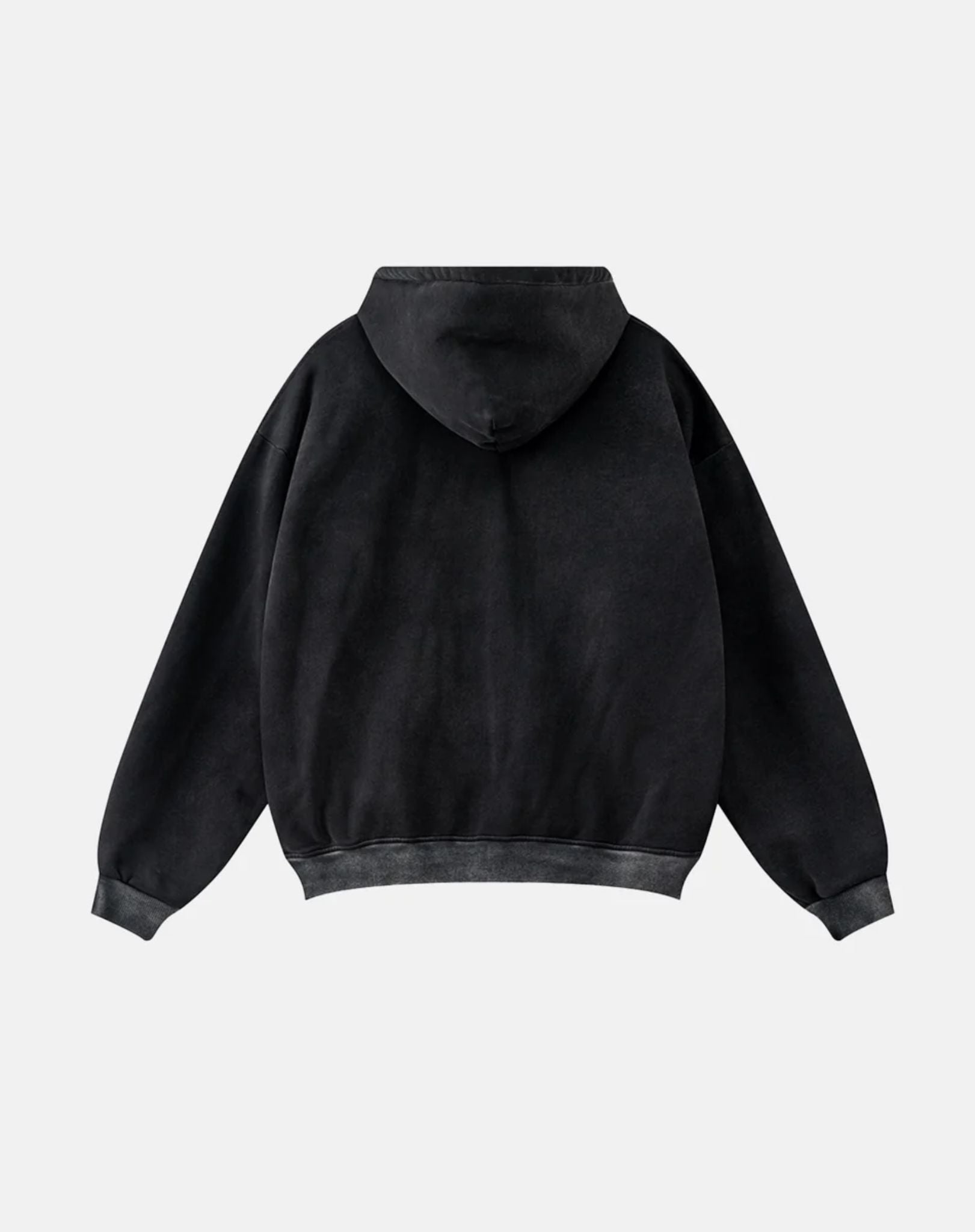 Hoodie Zippé Acid Wash à Bandes Noir