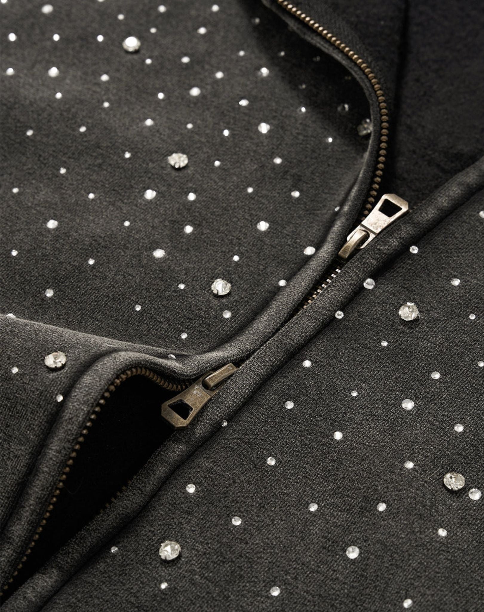 Hoodie Unisexe Zippé Washed à Strass Noir