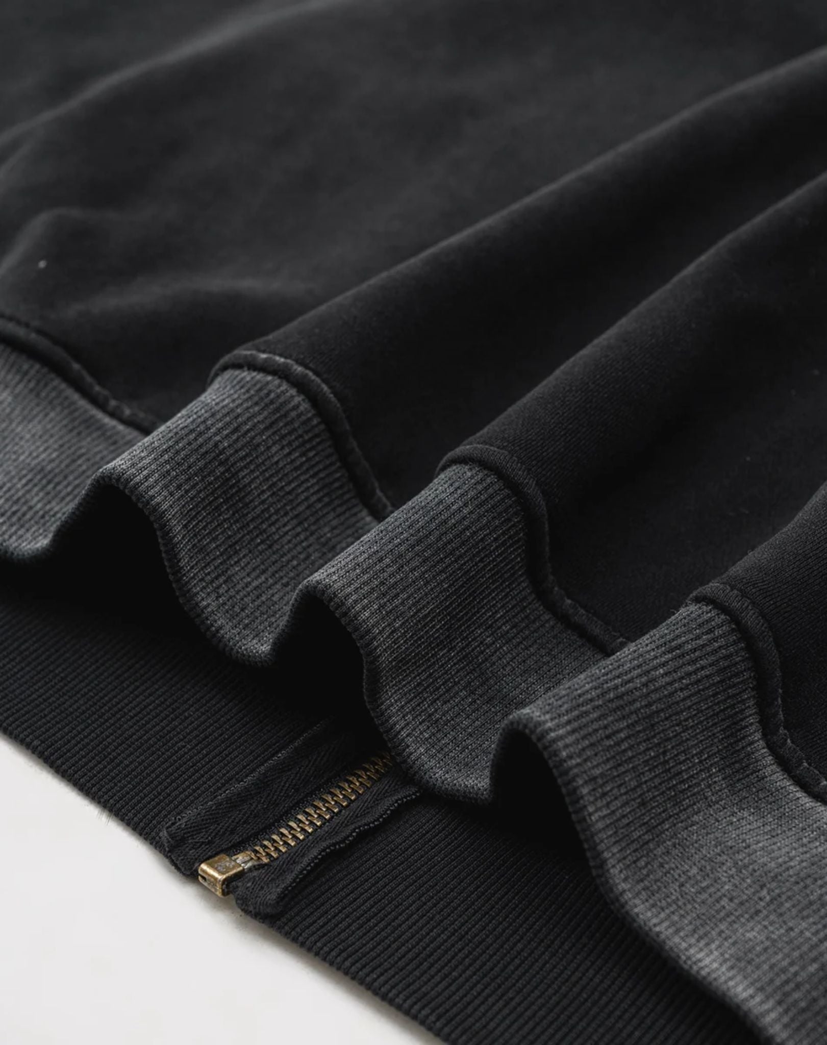 Hoodie Zippé Acid Wash à Bandes Noir