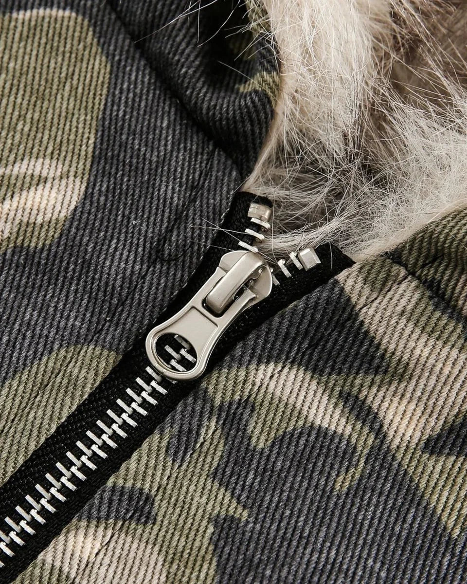 Veste Camo Matelassée à Capuche Fourrée