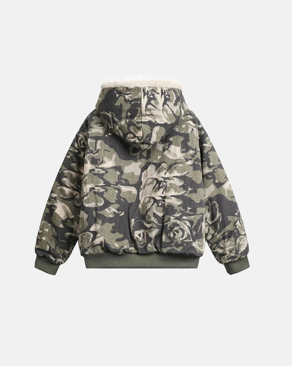 Veste Camo Matelassée à Capuche Fourrée