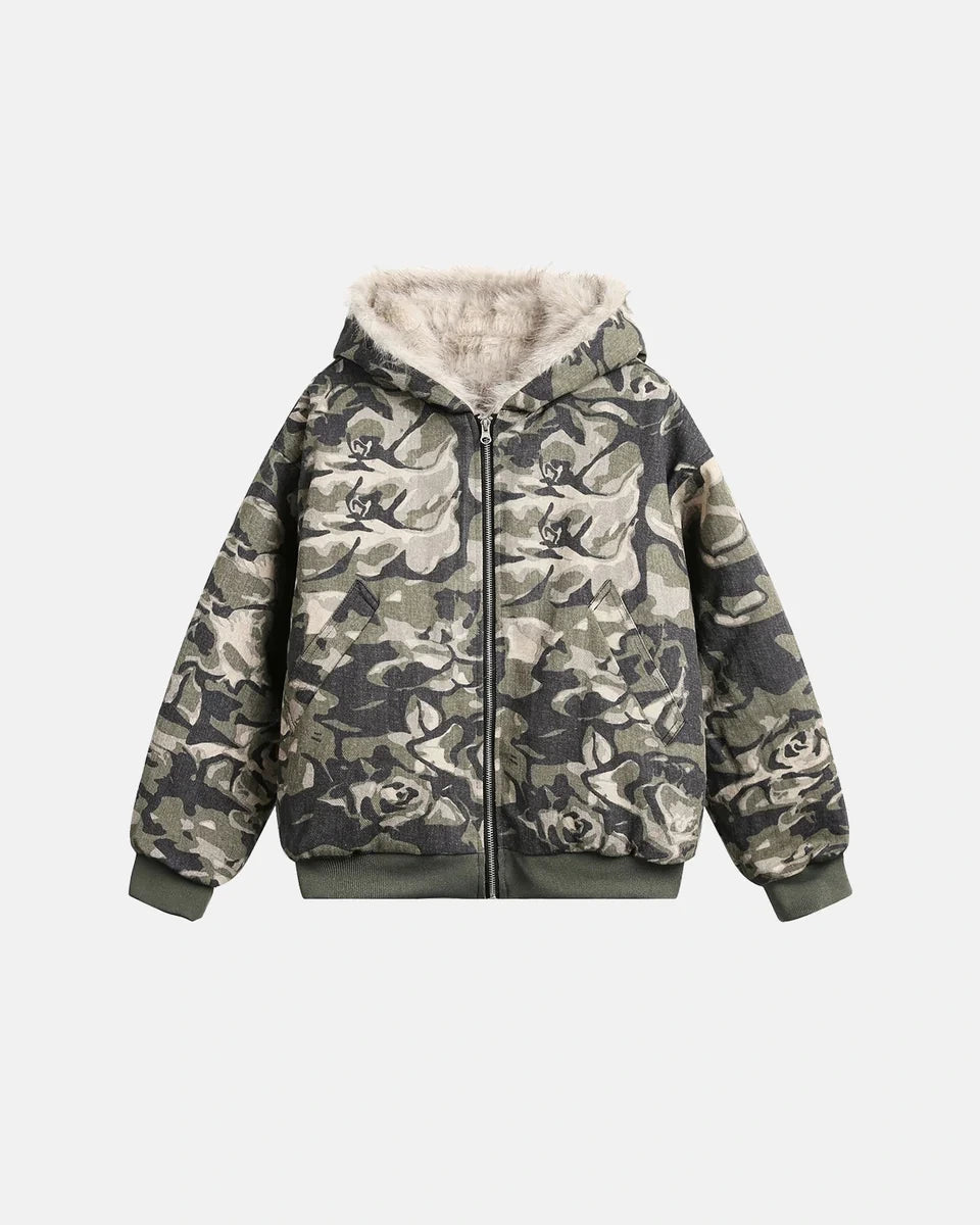 Veste Camo Matelassée à Capuche Fourrée