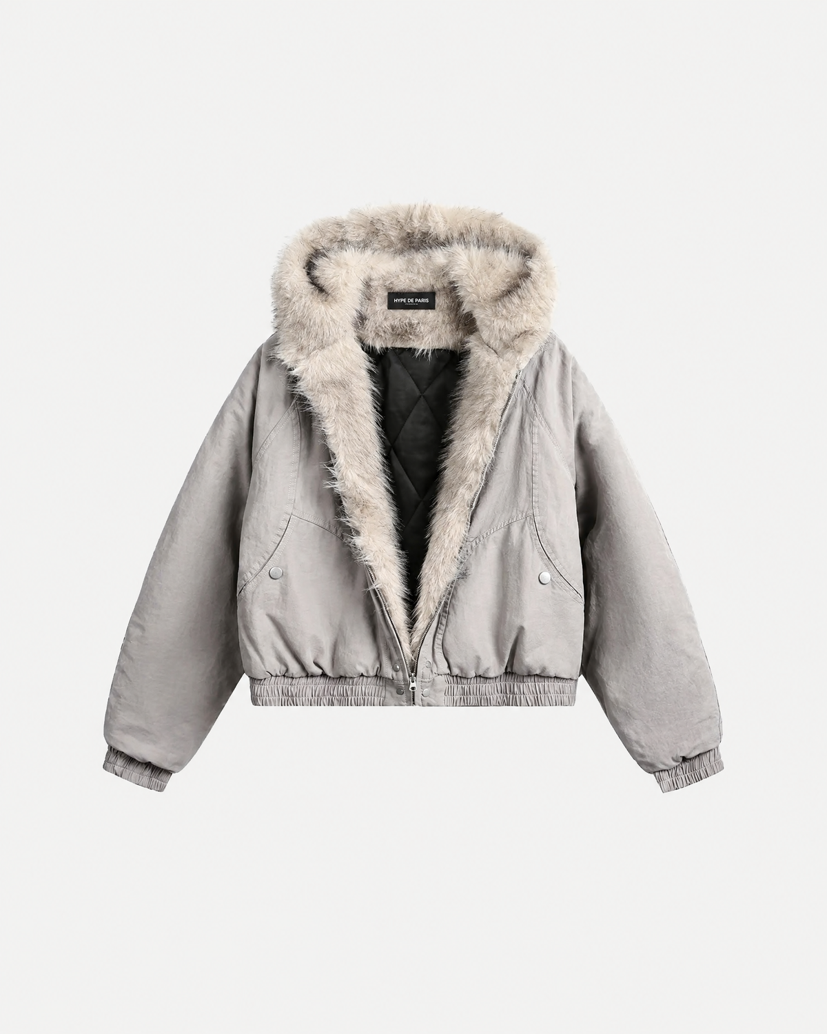 Bomber gris à capuche doublé de fausse fourrure — vue principale