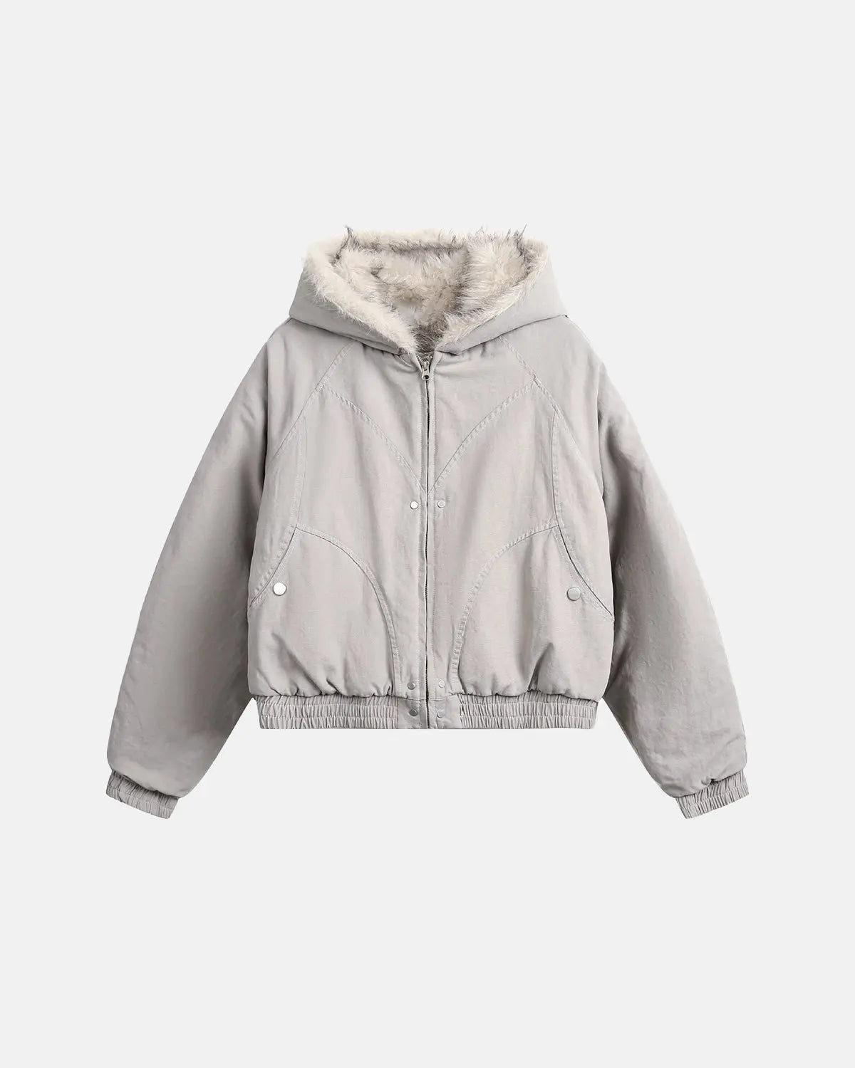 Bomber gris à capuche doublé de fausse fourrure — vue complémentaire