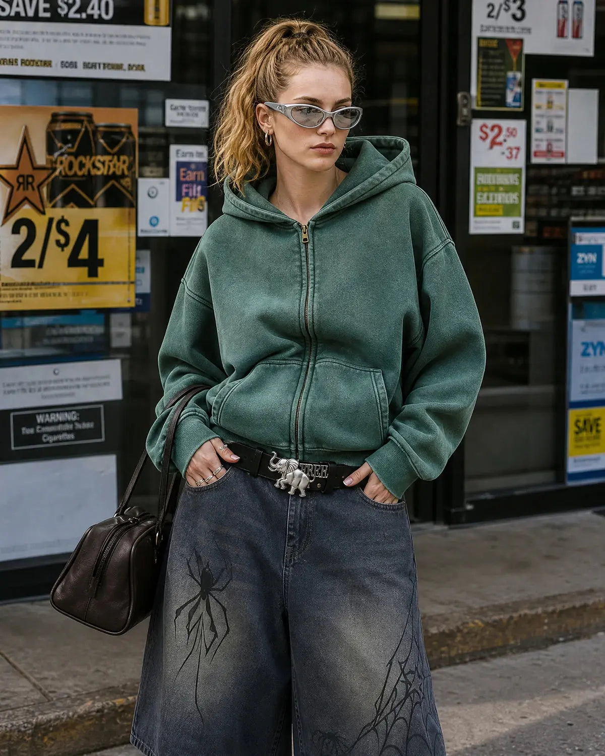 Hoodie zippé délavé vert — vue complémentaire 6