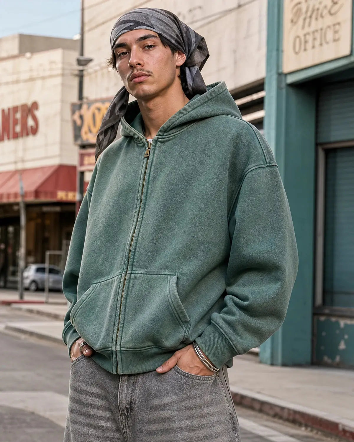 Hoodie zippé délavé vert — vue complémentaire 7