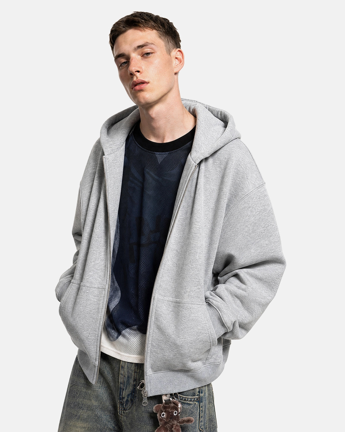 Hoodie zippé oversize en molleton gris clair — vue complémentaire 3