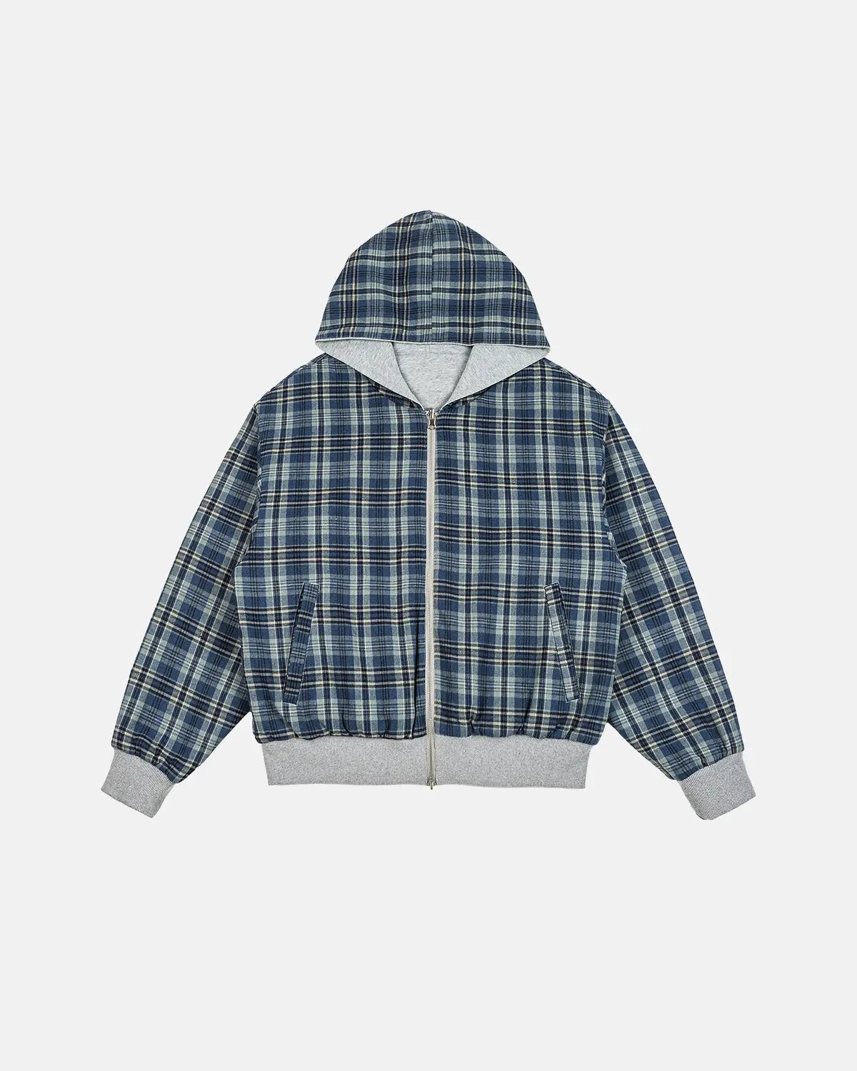 Hoodie zippé réversible gris et carreaux — vue complémentaire 6