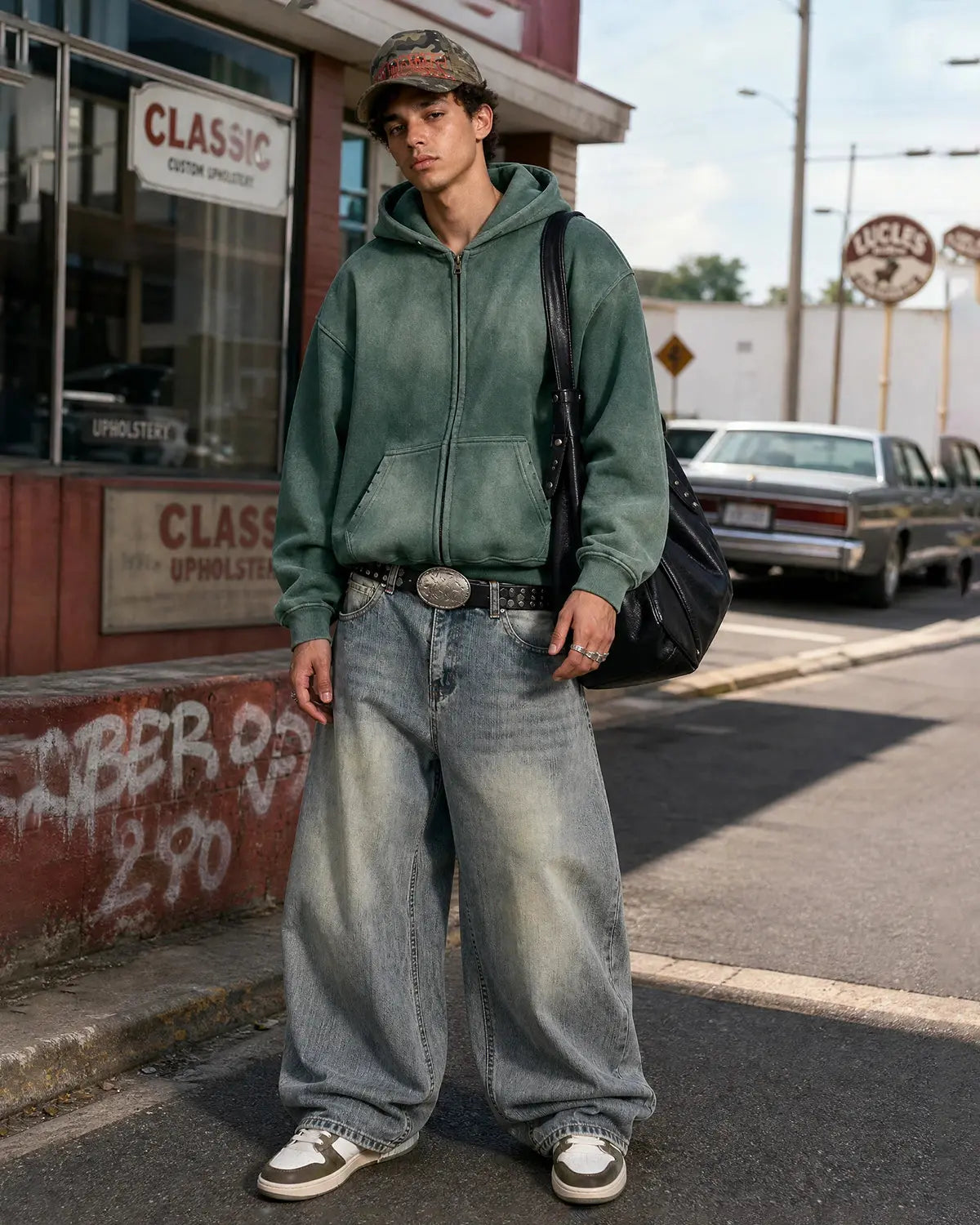 Hoodie zippé vert à délavage contrasté — vue complémentaire 5