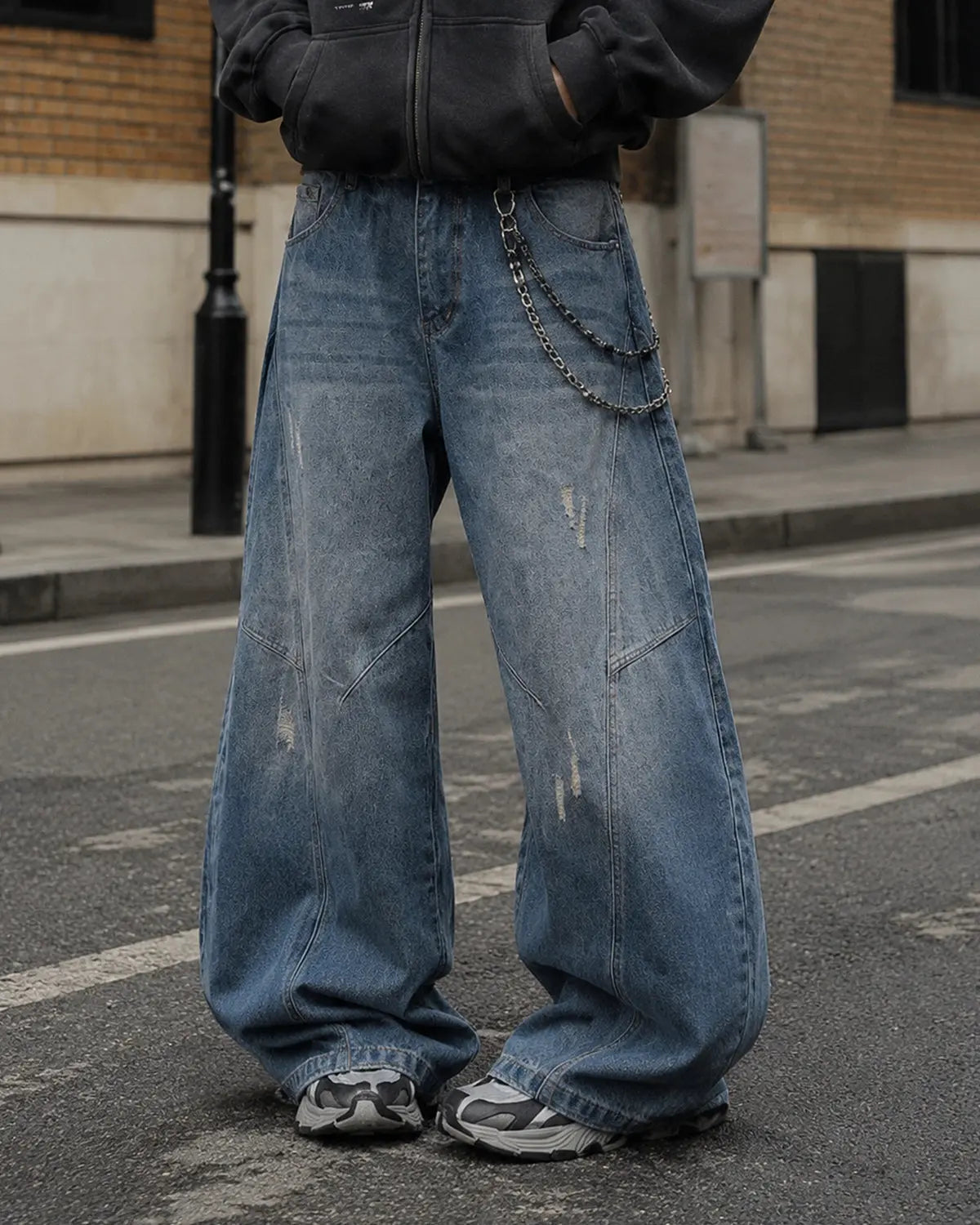 Jean baggy bleu à finitions déchirées — vue complémentaire 6