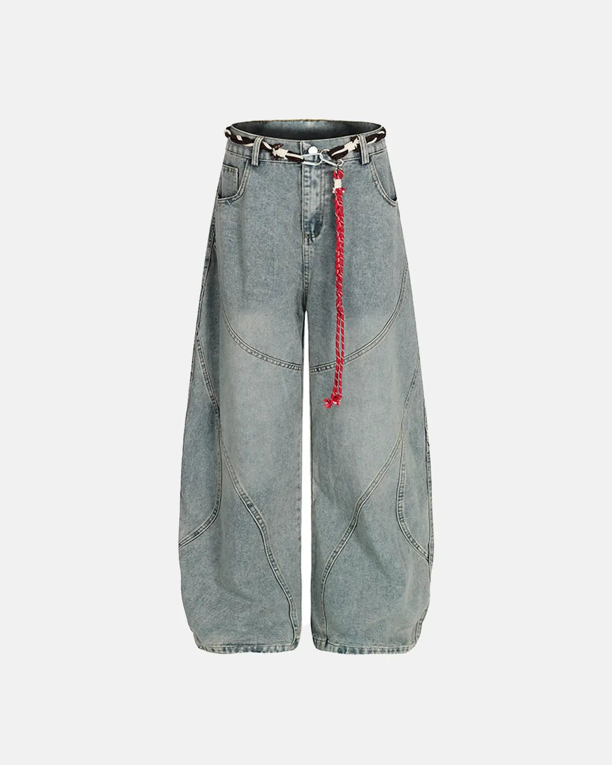 Jean baggy bleu délavé à coutures courbes — vue principale